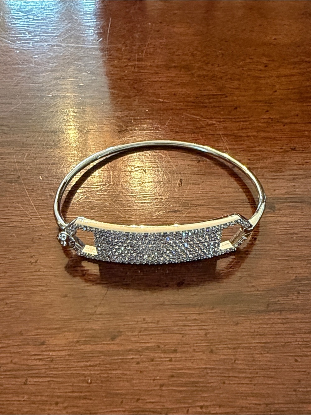 Silver Pave Crystal ID Bangle Bracelet - Women Jewelry